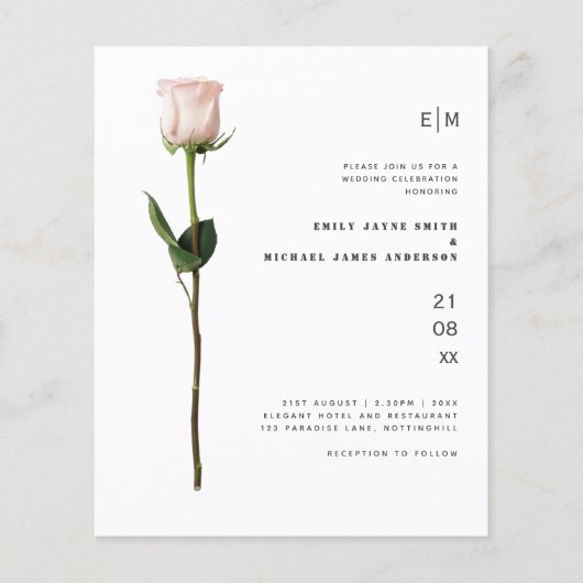 Papier Budget Rose rose clair moderne Mariage simple (Devant)