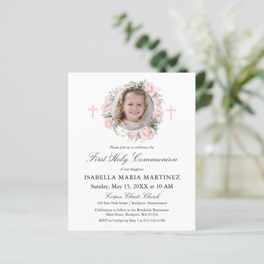 Papier Budget Rose Rose Fleur Photo Première Sainte Commu (Debout devant)