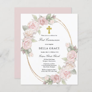 Papier Budget Rose Rose Floral Première Communion Invitat