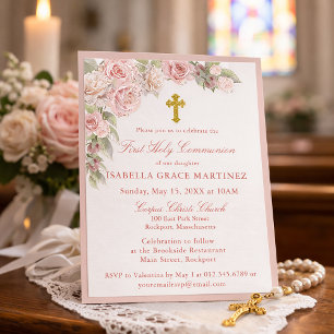 Papier Budget Rose Rose Floral Première Communion Invitat