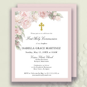 Papier Budget Rose Rose Floral Première Communion Invitat