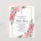 Papier Budget Rose Rose Floral Première Communion Invitat (Devant / Derrière)