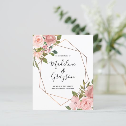 Papier BUDGET Rose Rose Gold Frame Faire-part de mariage (Debout devant)