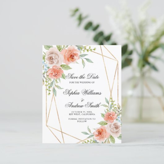 Papier Budget Rose Rose & Or Cadre Enregistrer La Date (Debout devant)