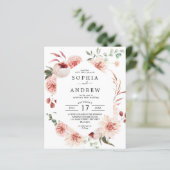 Papier Budget Rose Rose & Peonies Faire-part de mariage (Debout devant)