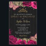 Papier Budget Rose Roses Black Gold Sweet 16 Invitation<br><div class="desc">Budget Élégant Roses Roses Roses Roses Vintages Papillons Dentelle Or Noir Douce 16 Anniversaire Invitation</div>