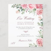 Papier Budget rose roses élégante invitation de mariage (Devant)