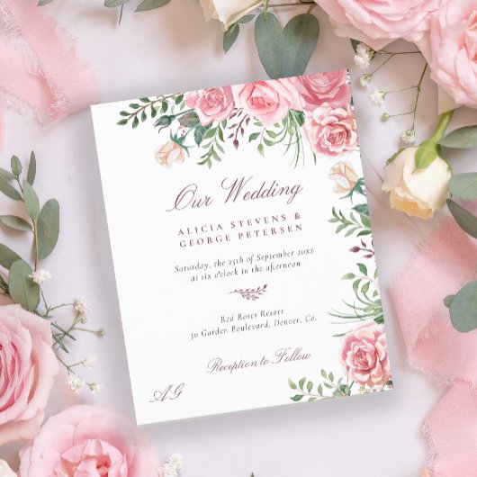 Papier Budget rose roses élégante invitation de mariage