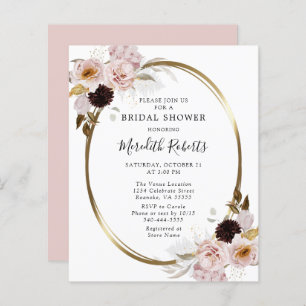 Papier Budget Rose Roses Gold Douche nuptiale Invitation
