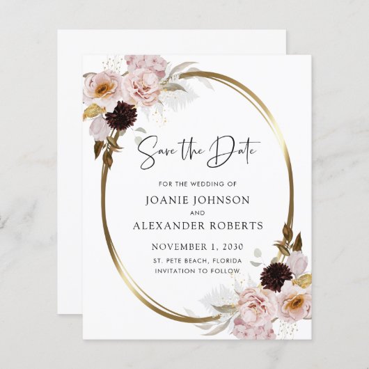 Papier Budget Rose Roses Or Metallic Enregistrer la date (Devant / Derrière)