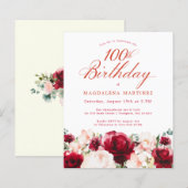 Papier Budget rose rouge floral 100e anniversaire Invitat (Devant / Derrière)