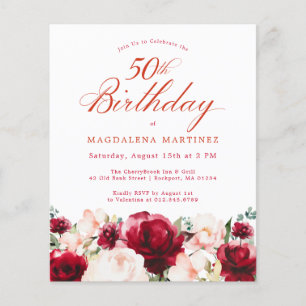 Papier Budget rose rouge floral 50e anniversaire Invitati