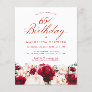 Papier Budget rose rouge floral 65e anniversaire Invitati
