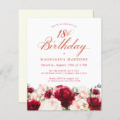 Papier Budget rose rouge florale 18e anniversaire Invitat (Devant / Derrière)