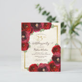 Papier Budget Rose rouge florale 25e anniversaire Invitat (Debout devant)