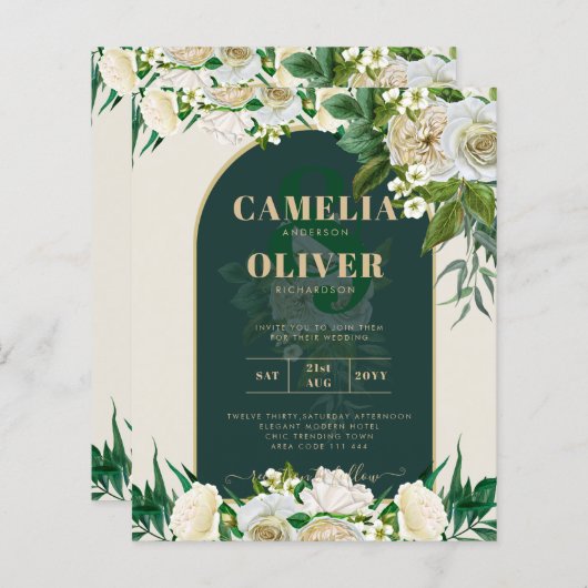 Papier BUDGET Roses Blanches Forêt Verte Mariage d'Hiver (Devant / Derrière)