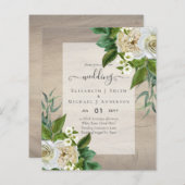 Papier BUDGET ROSES BLANCHES Invitations MARIAGE CHIC (Devant / Derrière)