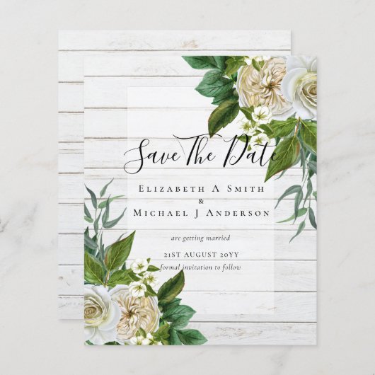 Papier BUDGET ROSES BLANCHES Invitations MARIAGE CHIC (Devant / Derrière)