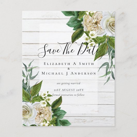 Papier BUDGET ROSES BLANCHES Invitations MARIAGE CHIC (Devant)