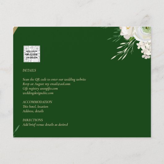 Papier Budget Roses blanches Mariage vert Enregistrer la (Dos)