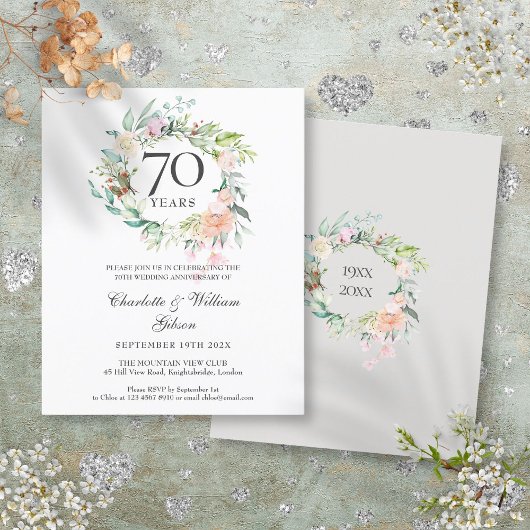 Papier Budget Roses Garland 70e anniversaire Invitation