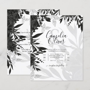 Papier BUDGET Roses noirs Élégant Mariage blanc Invitatio