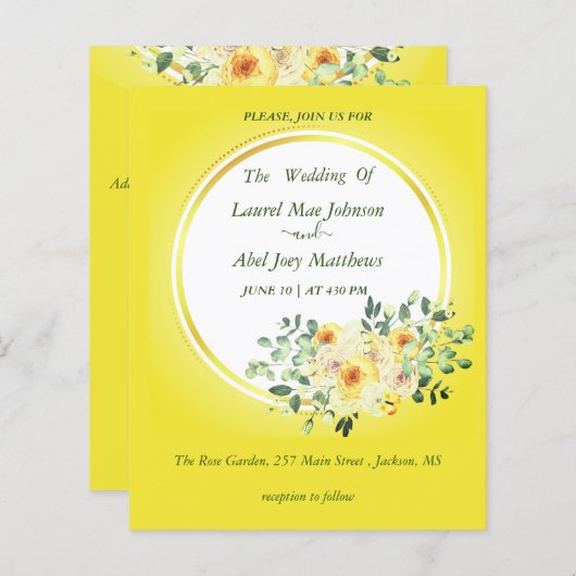 Papier Budget. Roses sur invitation arrière - plan jaune (Devant / Derrière)