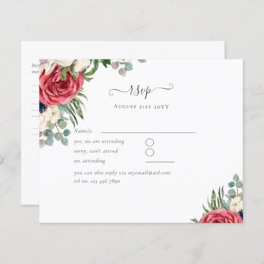 Papier Budget Rouge Bleu Bleu Floral Mariage RSVP (Devant / Derrière)