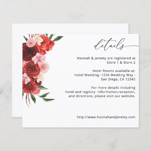 Papier Budget Rouge Floral Détails - Blanc (Devant / Derrière)