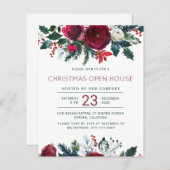 Papier Budget rouge floral Noël open house Invitation (Devant / Derrière)