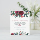 Papier Budget rouge floral Noël open house Invitation (Debout devant)