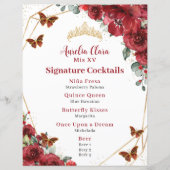 Papier Budget Rouge Floral Quinceanera XV Bar d'anniversa (Devant)