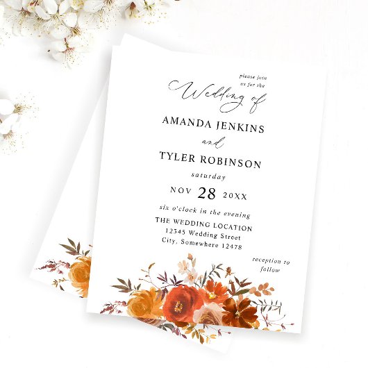 Papier Budget Rouge & Orange Automne Mariage floral 2