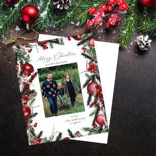 Papier Budget Rouge Ornements & Pine Joyeux Noël Photo