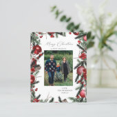Papier Budget Rouge Ornements & Pine Joyeux Noël Photo (Debout devant)