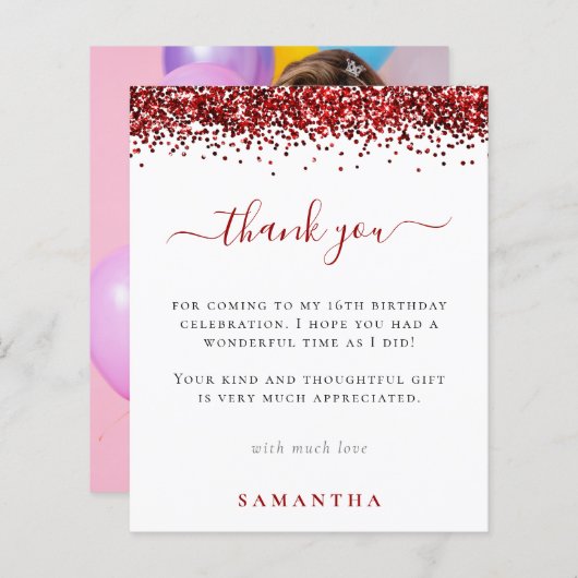 Papier Budget Rouge Parties scintillant photo Sweet 16 Me (Devant / Derrière)