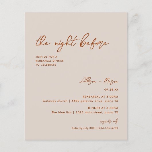 Papier Budget Rouille La Nuit Avant Le Dîner De Répétitio (Devant)