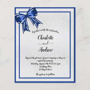 Papier Budget royal bleu argent arc faire-part de mariage