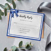 Papier Budget royal bleu élégant arc mariage RSVP
