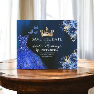 Papier Budget Royal Bleu Enregistrer la date Quinceanera