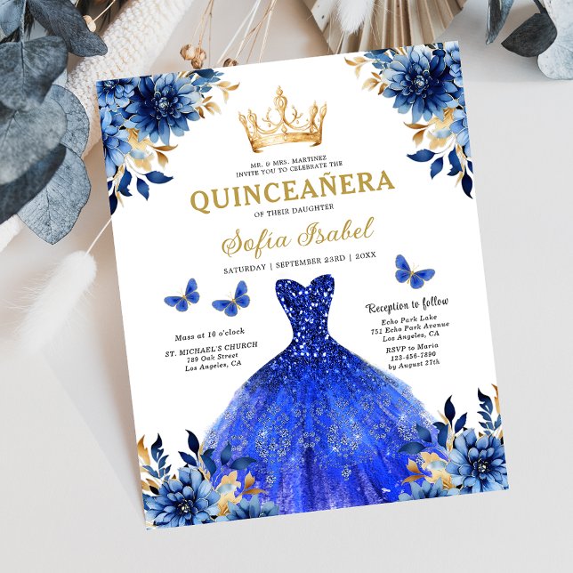 Papier Budget Royal Blue Bilingue Espagnol Quinceanera (Créateur téléchargé)