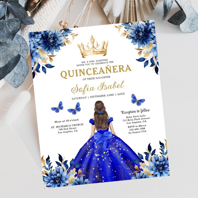 Papier Budget Royal Blue Bilingue Espagnol Quinceanera (Créateur téléchargé)