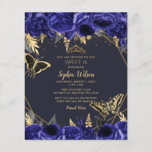 Papier Budget Royal Blue Butterfly Sweet 16 Invitation
