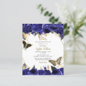 Papier Budget Royal Blue Butterfly Sweet 16 Invitation (Debout devant)