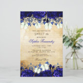 Papier Budget Royal Blue Butterfly Sweet 16 Invitation (Debout devant)
