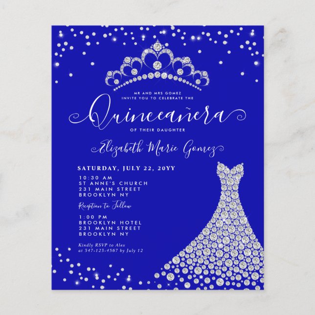 Papier Budget Royal Blue Diamond Sparkle Glam Quinceanera (Devant)