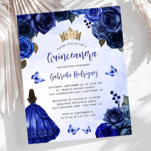 Papier Budget Royal Blue Floral Princess Quinceañera