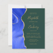 Papier Budget Royal Blue Gold Agate Green Wedding Invitat (Devant)