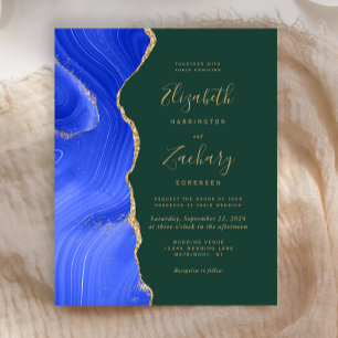 Papier Budget Royal Blue Gold Agate Green Wedding Invitat