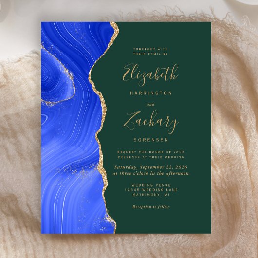 Papier Budget Royal Blue Gold Agate Green Wedding Invitat